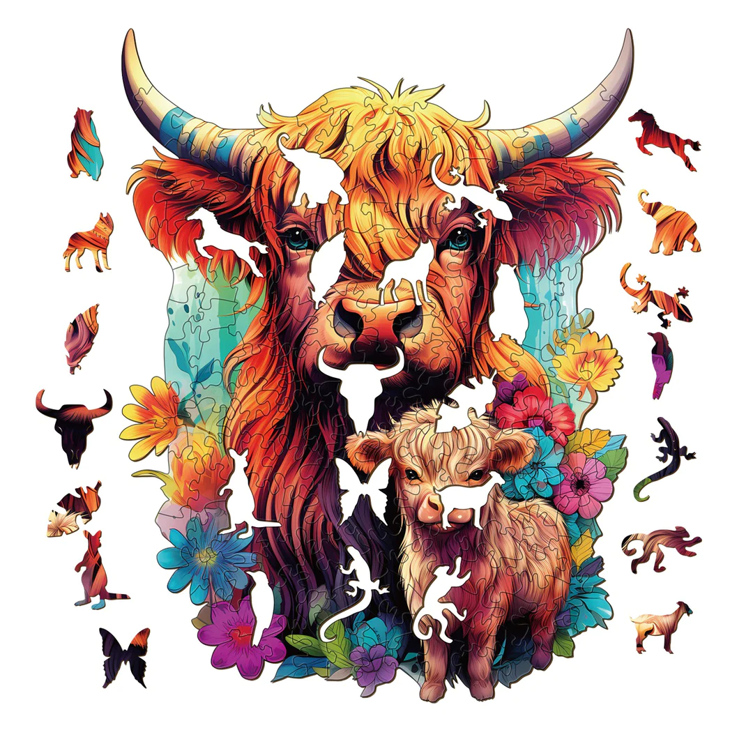 Highland Cattle Family - Wooden Jigsaw Puzzle
