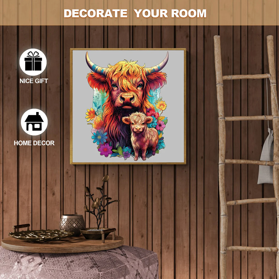 Highland Cattle Family - Wooden Jigsaw Puzzle
