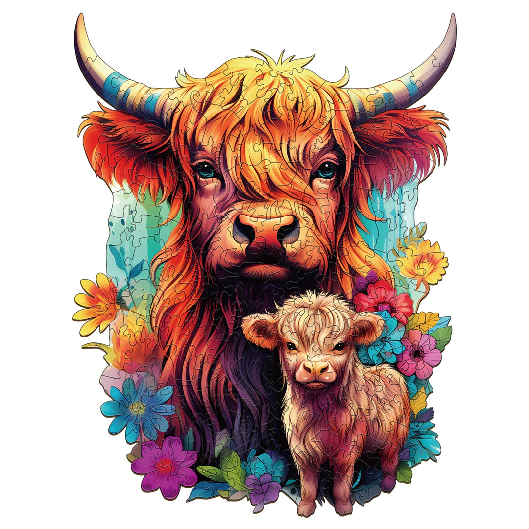 Highland Cattle Family - Wooden Jigsaw Puzzle