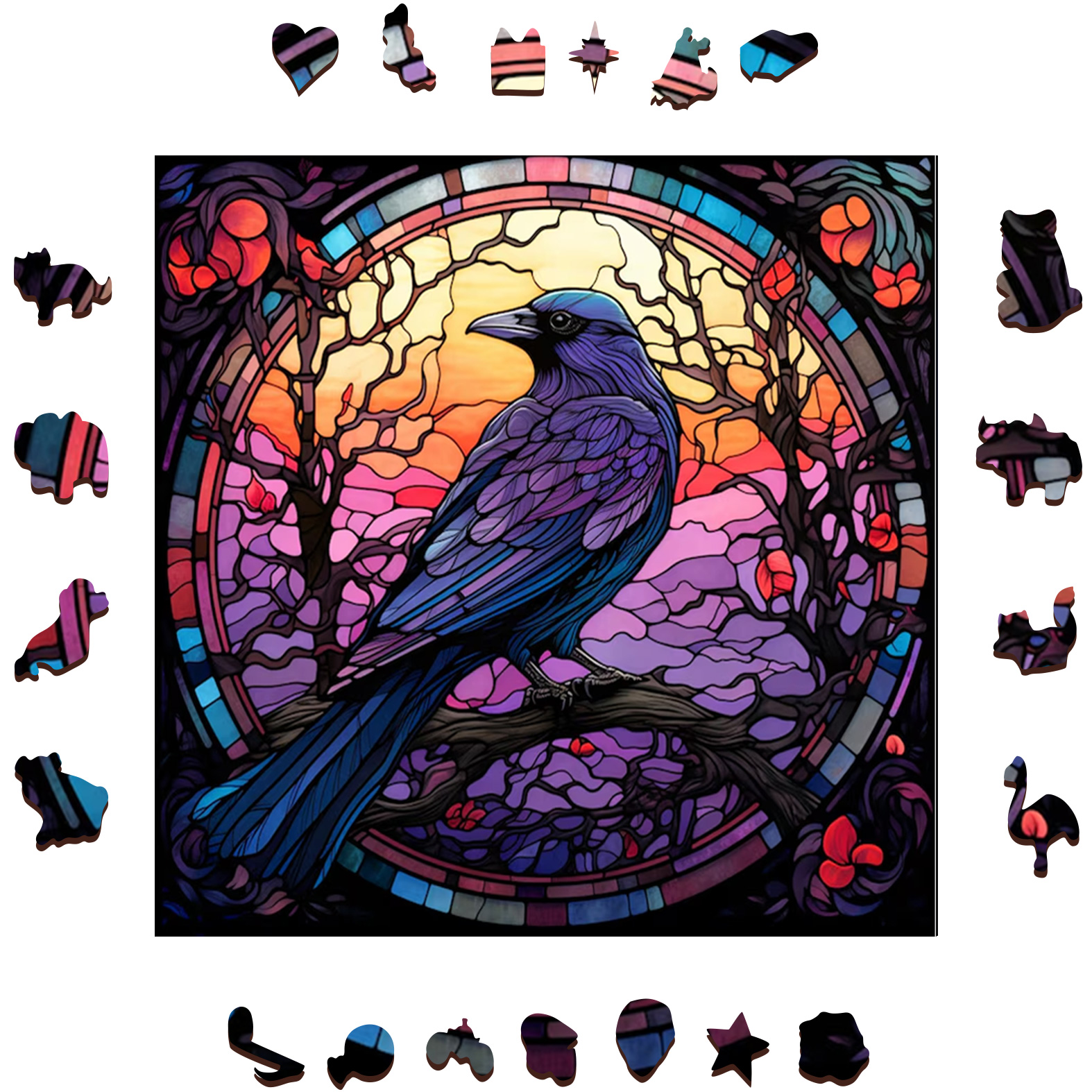 Ornate Raven Feathers - Wooden Jigsaw Puzzle