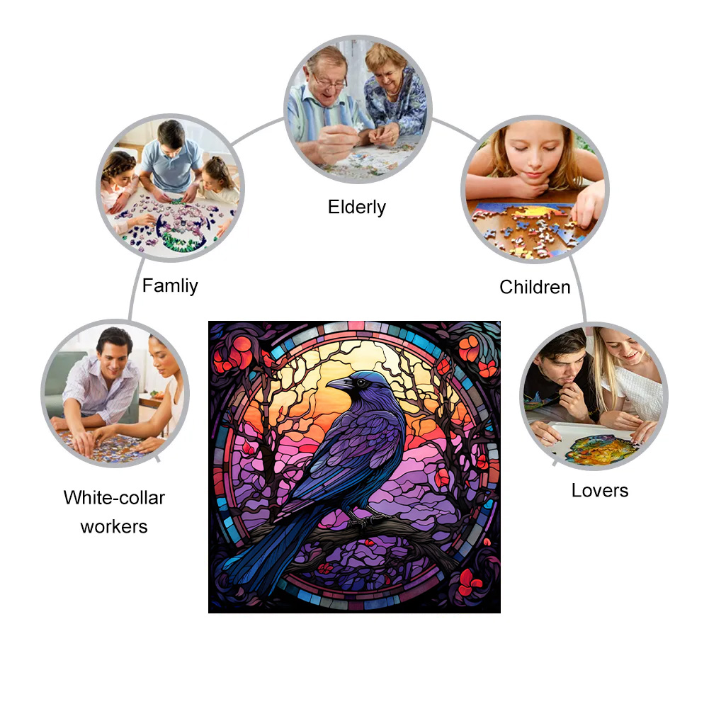 Ornate Raven Feathers - Wooden Jigsaw Puzzle