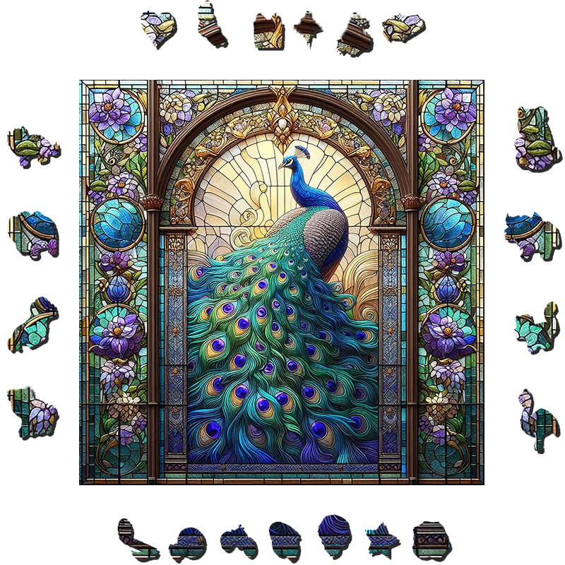 Emerald Jewel-like Green Peacock - Wooden Jigsaw Puzzle