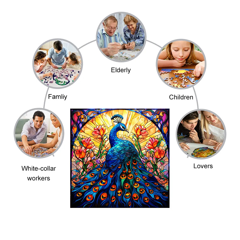 Graceful Vibrant Peacock - Wooden Jigsaw Puzzle