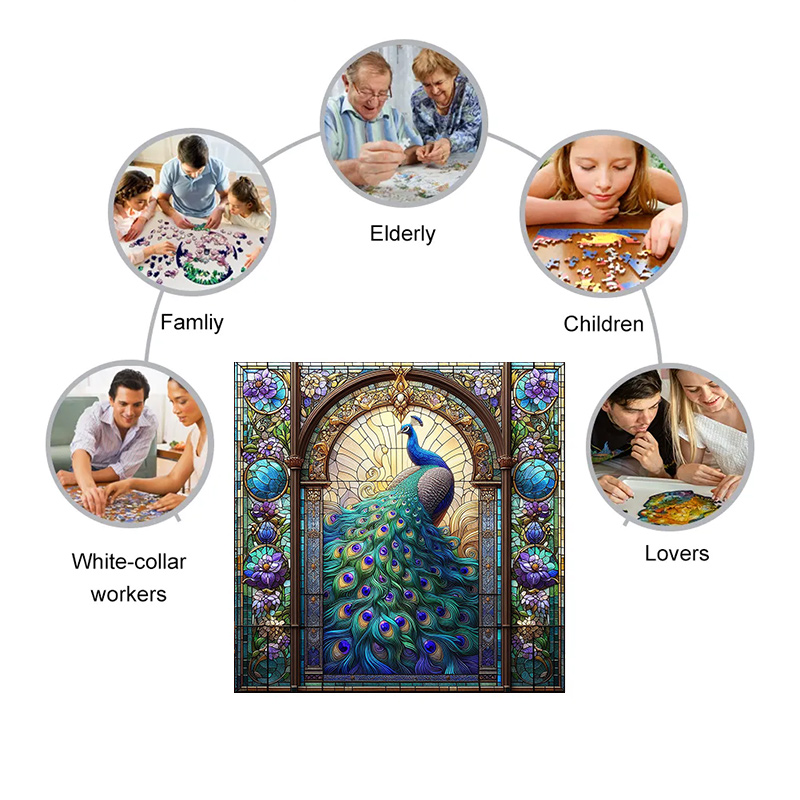 Emerald Jewel-like Green Peacock - Wooden Jigsaw Puzzle