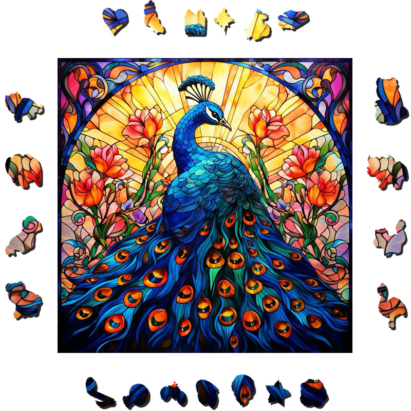Graceful Vibrant Peacock - Wooden Jigsaw Puzzle