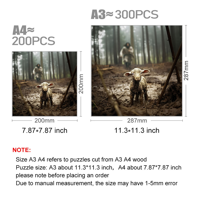 Jesus runs towards a lost lamb - Wooden Jigsaw Puzzle