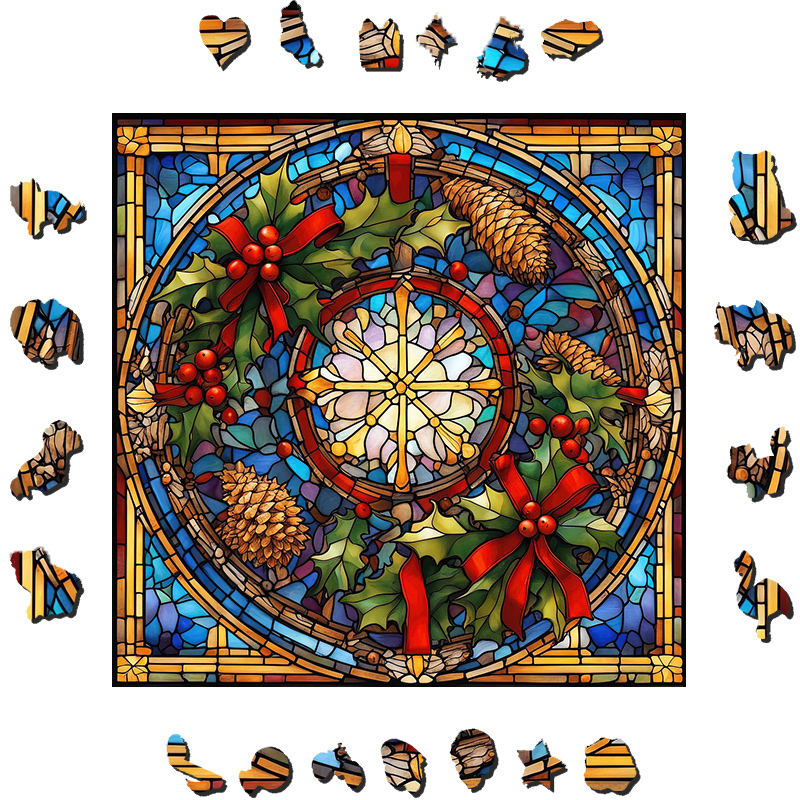 Holly and Pine cones - Wooden Jigsaw Puzzle