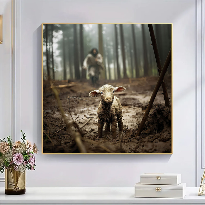 Jesus runs towards a lost lamb - Wooden Jigsaw Puzzle