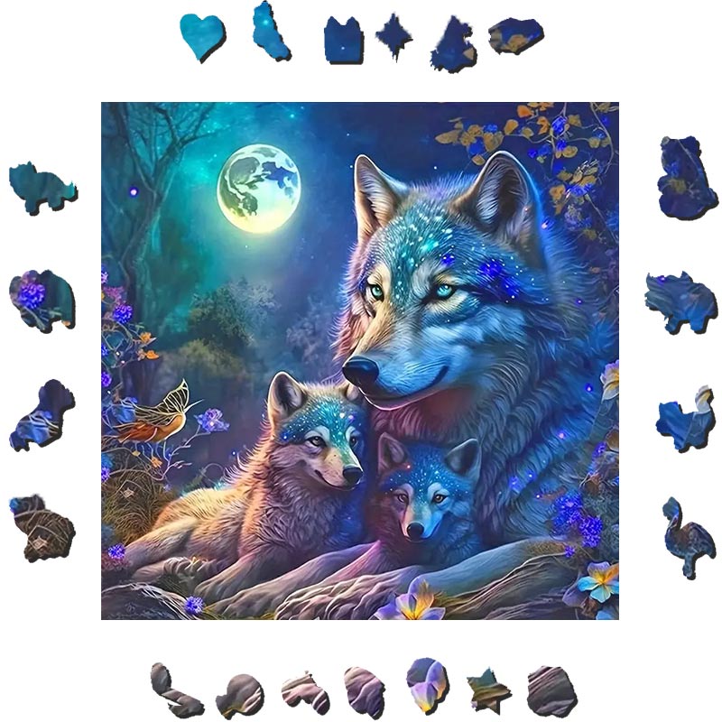 Moon Night Wolf  - Wooden Jigsaw Puzzle