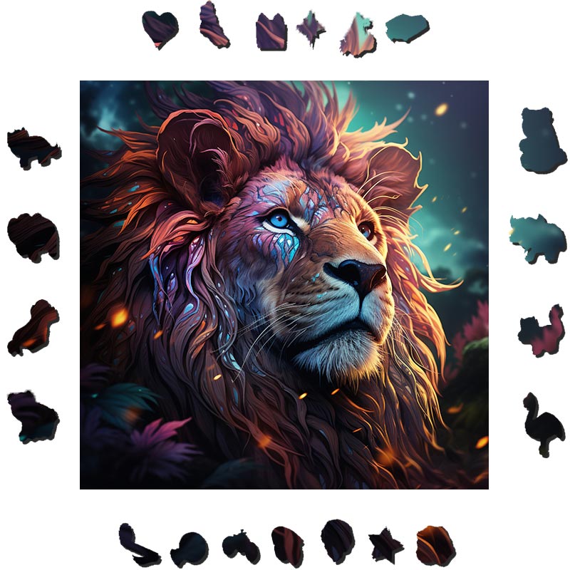 Colorful Lion In Space  - Wooden Jigsaw Puzzle