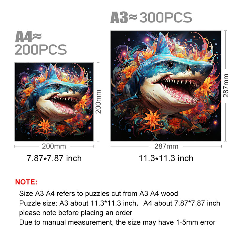 Shark Emerges From Flowers - Wooden Jigsaw Puzzle