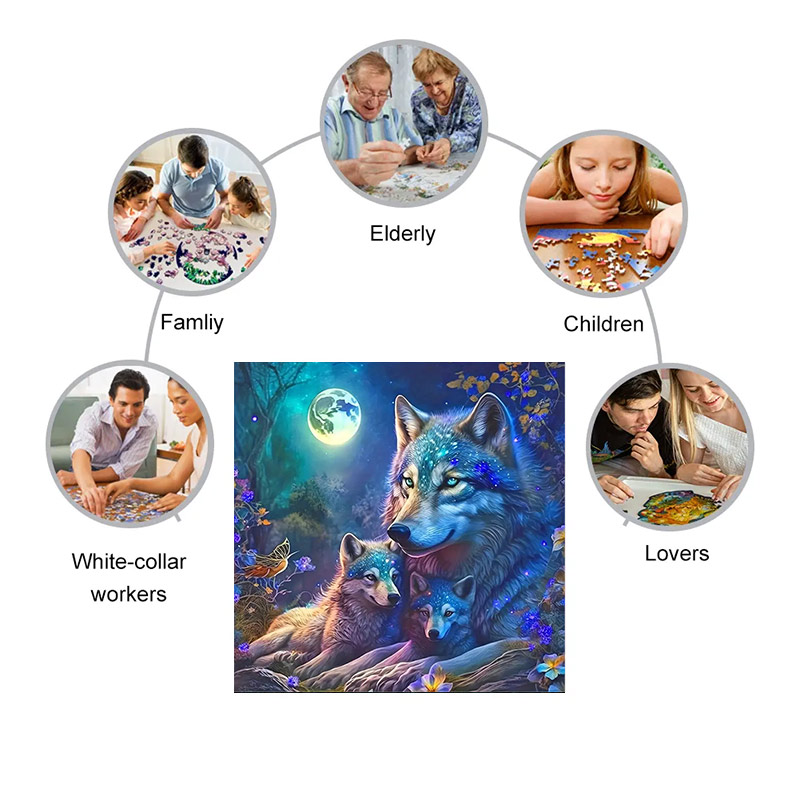 Moon Night Wolf  - Wooden Jigsaw Puzzle