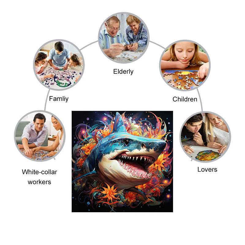 Shark Emerges From Flowers - Wooden Jigsaw Puzzle