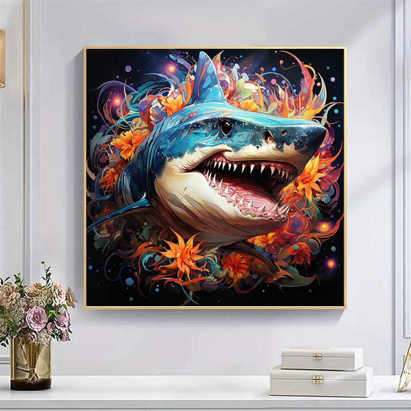 Shark Emerges From Flowers - Wooden Jigsaw Puzzle