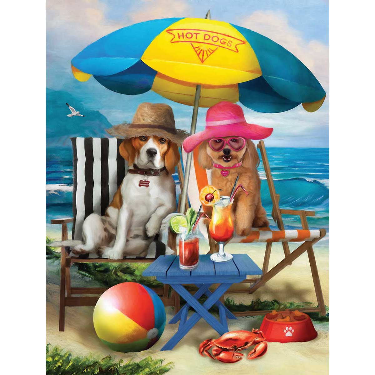 Rubbyoo Dogs On The Beach Funny - Wooden Jigsaw Puzzle