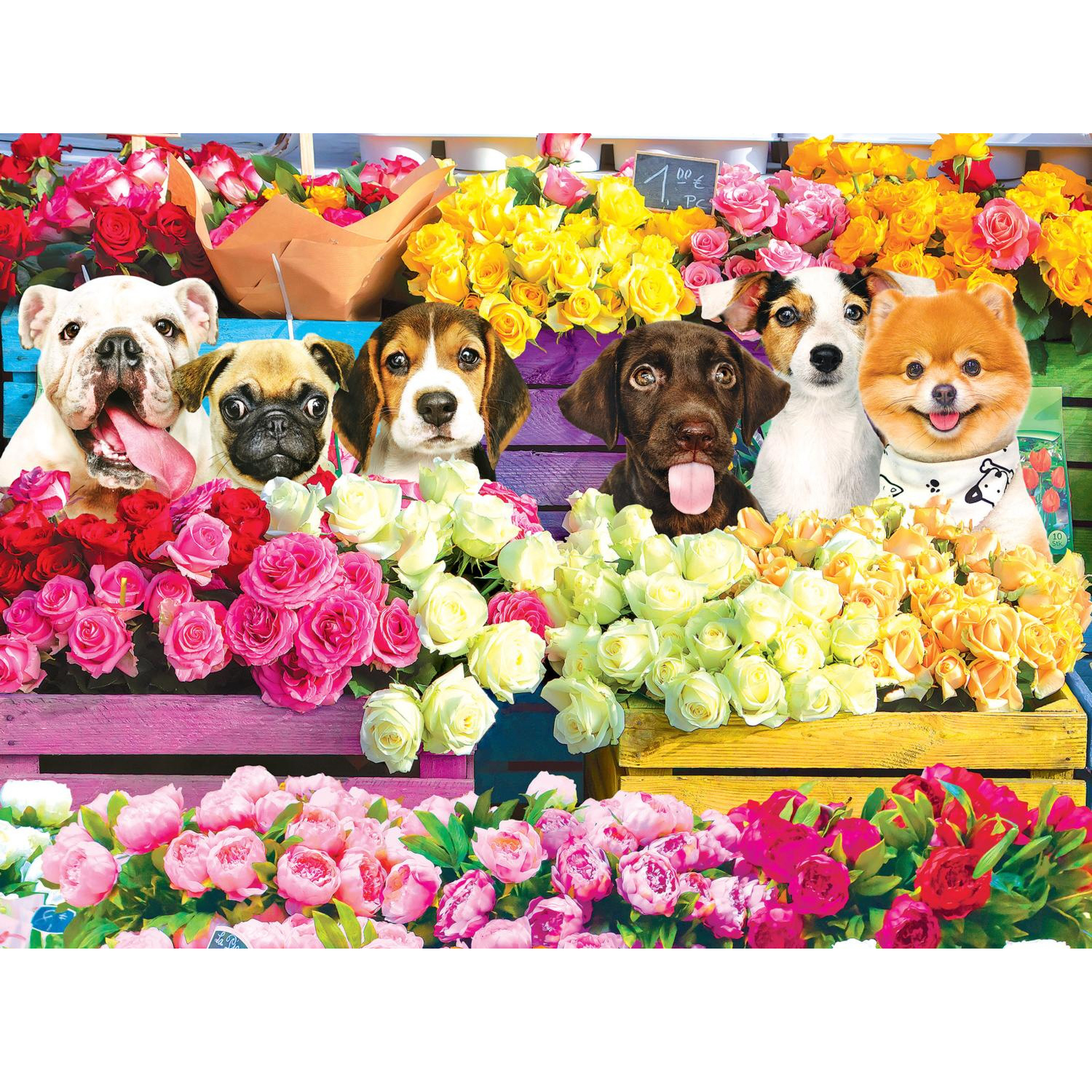 Rubbyoo Flower Market Pups - Wooden Jigsaw Puzzle