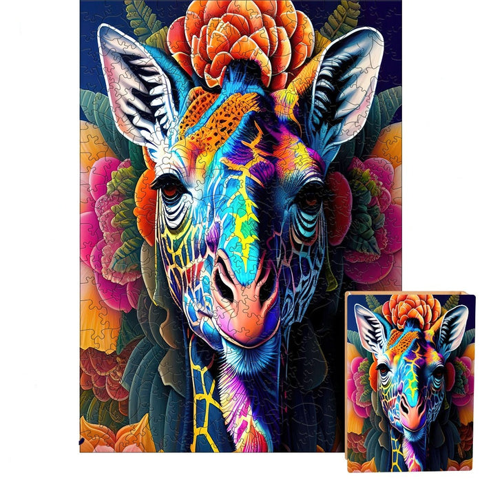 Rainbow Mandala Giraffe - Wooden Jigsaw Puzzle