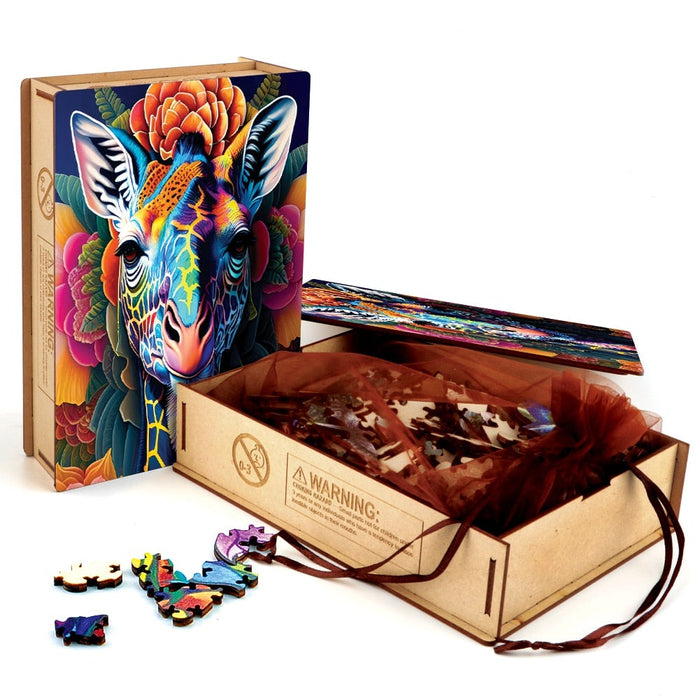 Rainbow Mandala Giraffe - Wooden Jigsaw Puzzle