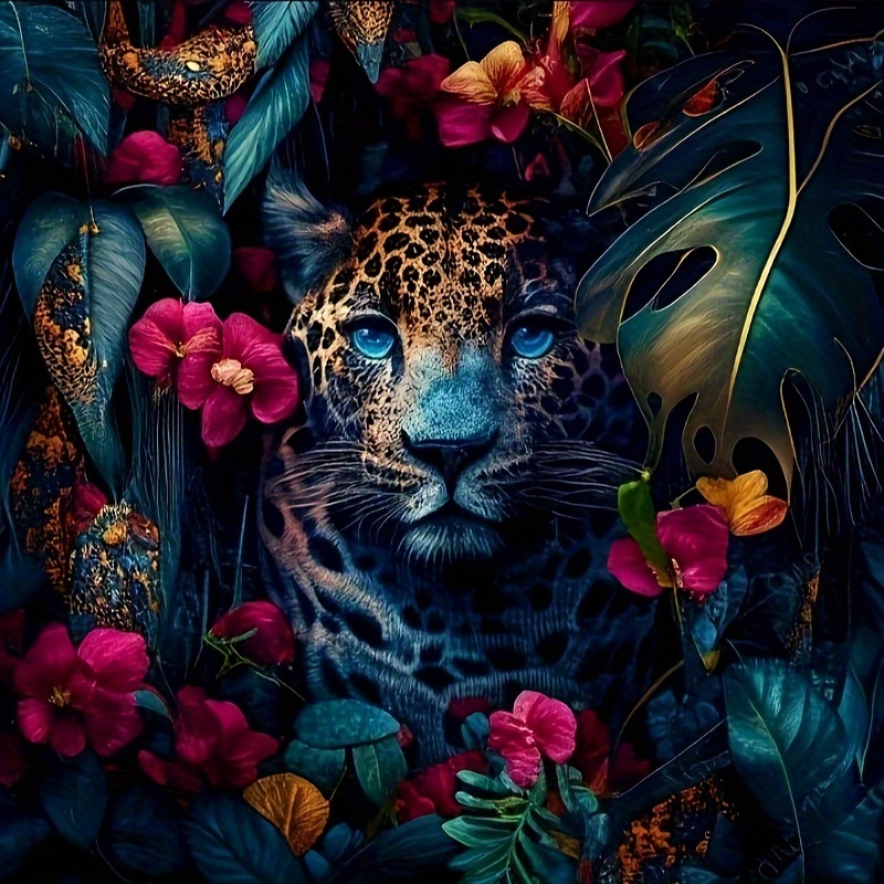Leopard Among The Dark Flowers - Wooden Jigsaw Puzzle