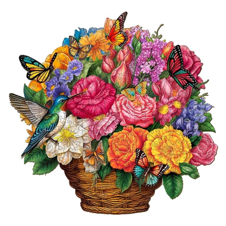 Flower Basket ‘Peonies and Butterflies’ - Wooden Jigsaw Puzzles
