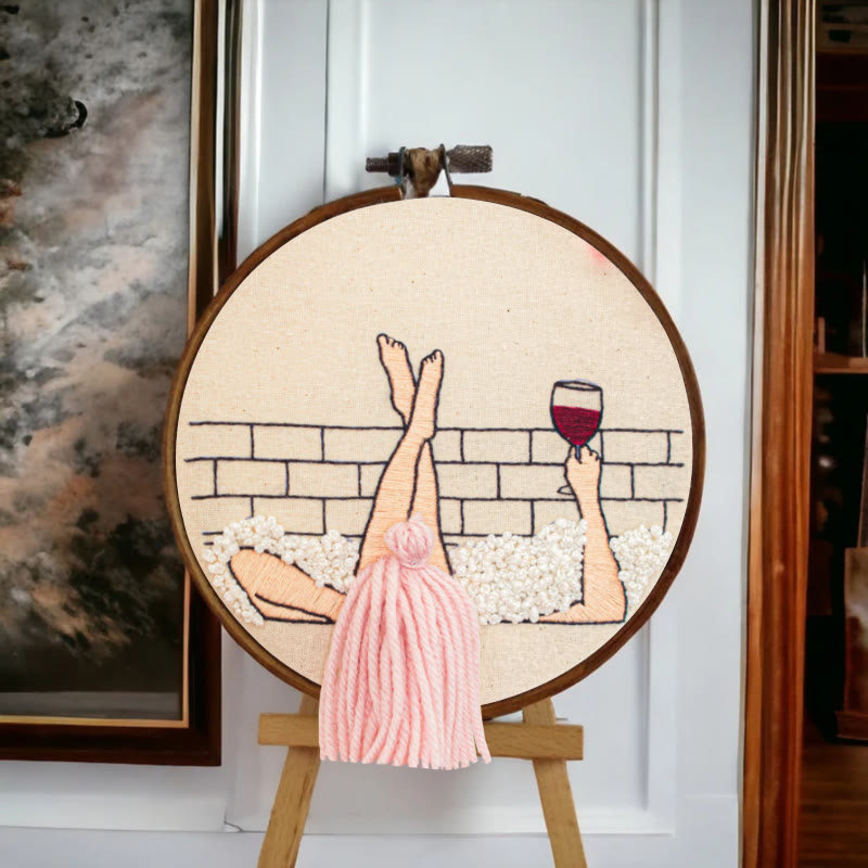 Rubbyoo Embroidery Kit - Wine And Bath | 3d Hair Handicraft | Creative Needle Artwork - image 4