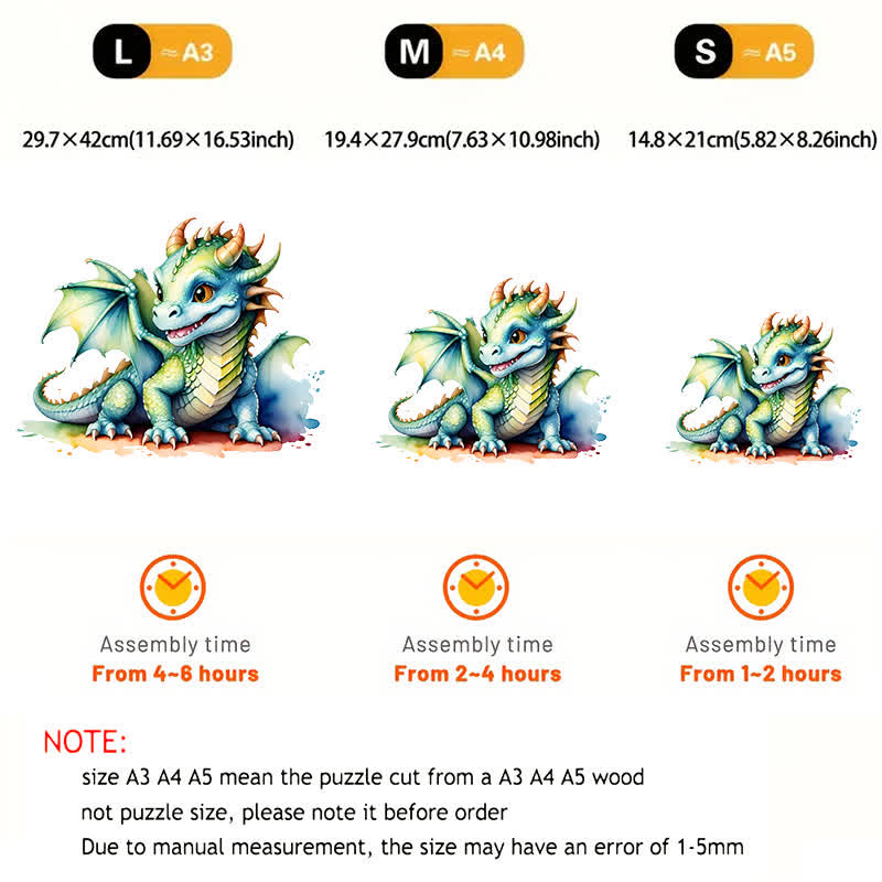 Rubbyoo Adorable Watercolor Baby Dragon - Wooden Jigsaw Puzzle