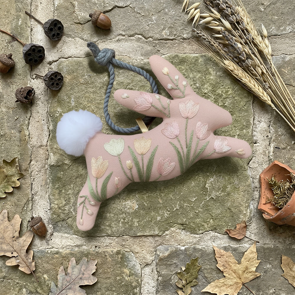 Rubbyoo Rabbit Embroidery Kit - Pink Tulips | Unique Flower Artwork | Gift For Her  - image 4