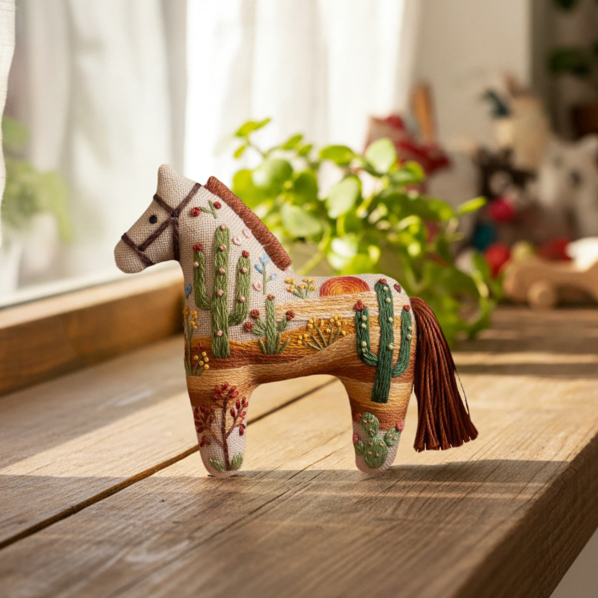 Rubbyoo Dala Horse Embroidery Kit - Desert Cactus Scene | Western-style Craft | Natural Scene Keepsake - image 3