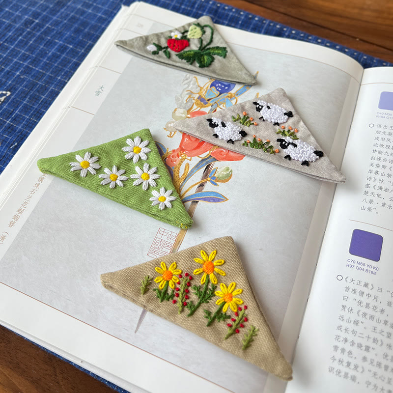 Embroidery Triangular Bookmark Kit |  Floral Corner Bookmark Craft  | Book Lover Gifts - image 3