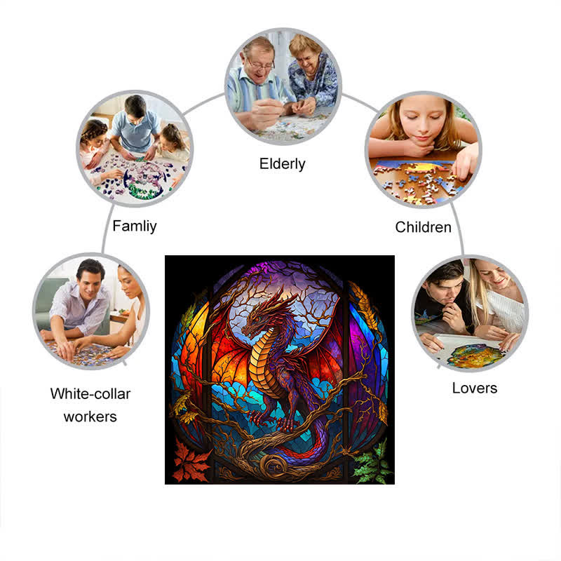 Rubbyoo Dragon Stained -1 Wooden Jigsaw Puzzle