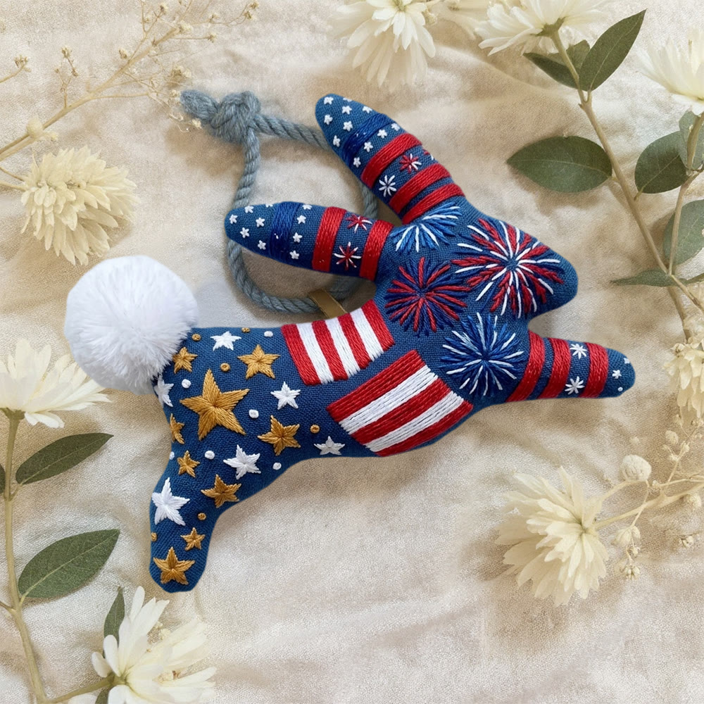 Rubbyoo Rabbit Embroidery Kit - Stars And Stripes | Memorial Day Keepsake | Unique Patriotic Bag Charm - image 5
