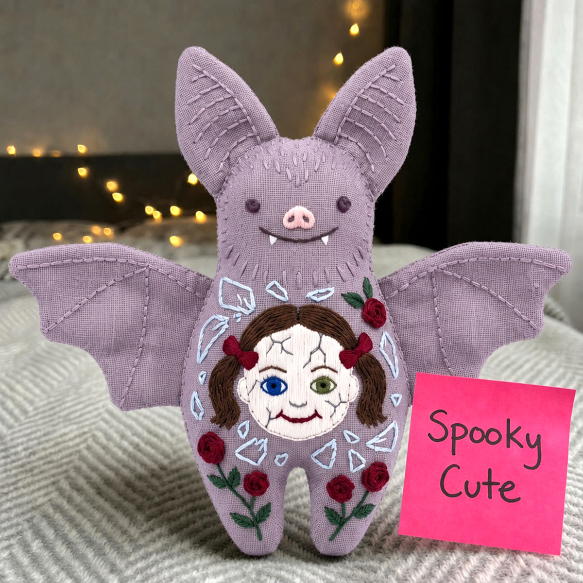 Rubbyoo Bat Embroidery Kit - Spooky Floral Doll | Halloween Gothic Fairycore Handmade Gift | Medieval Folklore Decor - image 4