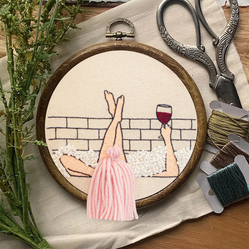 Rubbyoo Embroidery Kit - Wine And Bath | 3d Hair Handicraft | Creative Needle Artwork - image 9