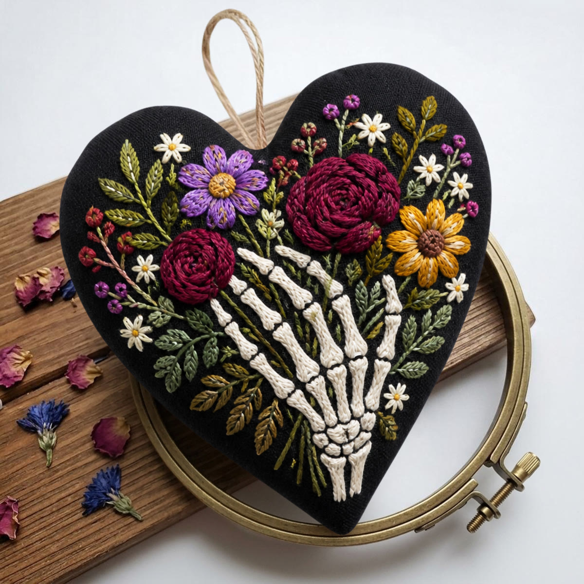 Rubbyoo Heart Embroidery Kit - Floral Skeleton Hand | Dark Romantic Botanical Art | Diy Floral Day Of The Dead Decor  - image 3