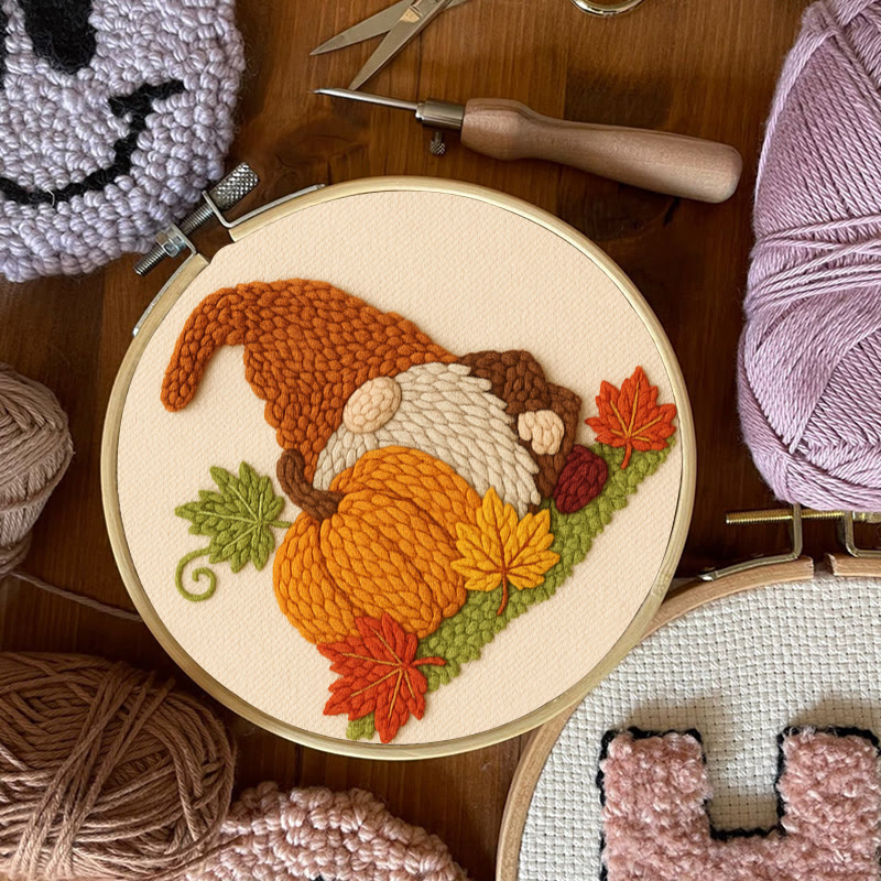 Gnome With Pumpkin Punch Needle Kit - Diy Needlework Gift | Halloween Wall Art - image 8