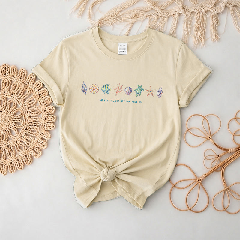 Rubbyoo Beach Day Graphic Tee  - Cartoon Coastal Sketch | Eye-Catching Summer Vacation Look - Beige - 2XL - image 11
