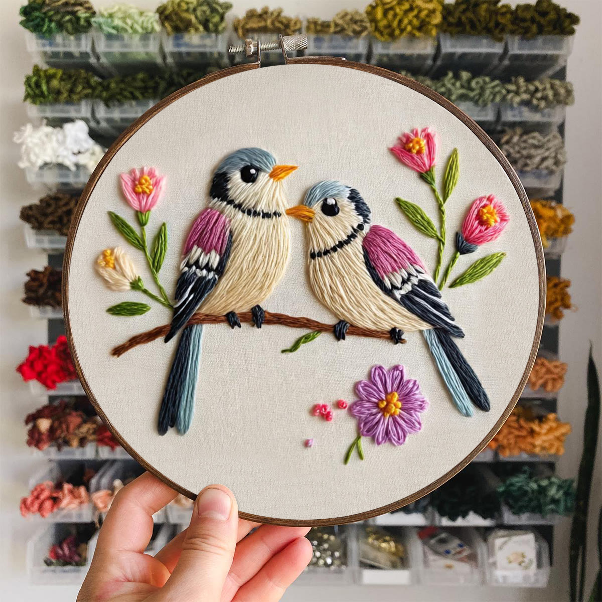 Rubbyoo Embroidery Kit - Two Birds with Floral | Beginner-Friendly Craft for Newbies | Exquisite Embroidery Decor - image 7