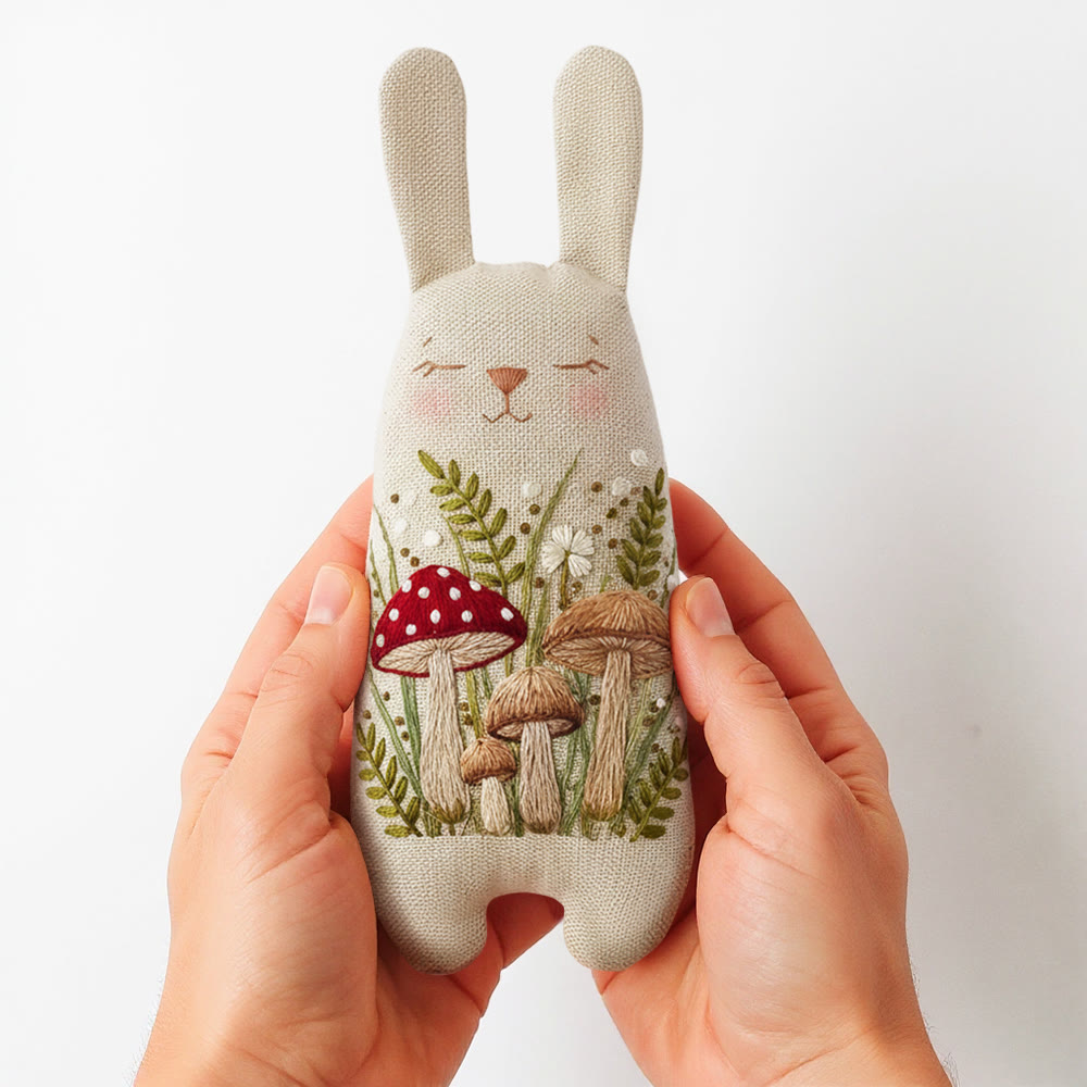 Rubbyoo Bunny Toy Embroidery Kit - Mixed Mushroom And Foliage | Beginner Sewing Kit | Handcrafted Stuffed Bunny - image 2