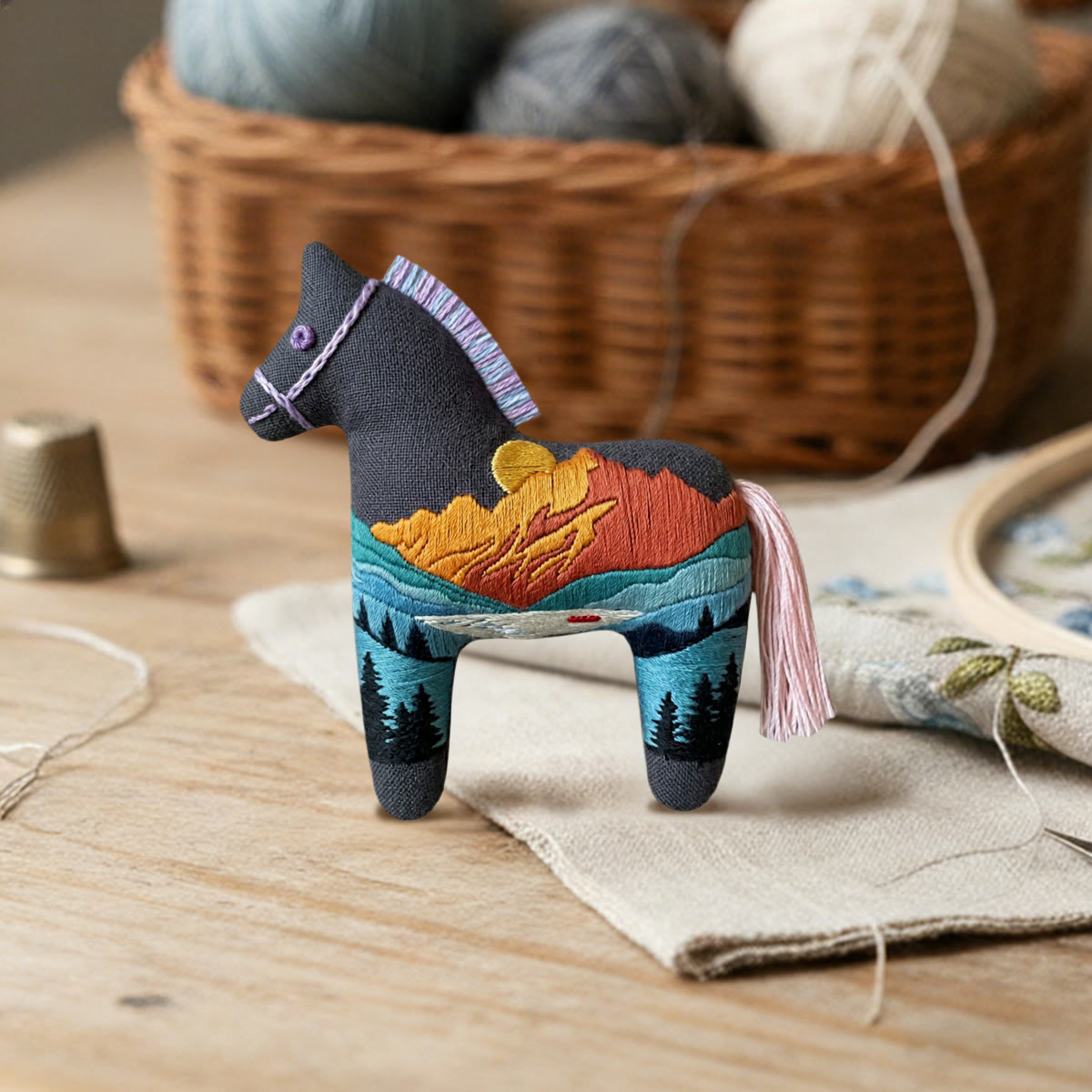 Rubbyoo Dala Horse Embroidery Kit - Sunlit Golden Mountain | Landscape Handmade Craft | Perfect Hanging Gift - image 3