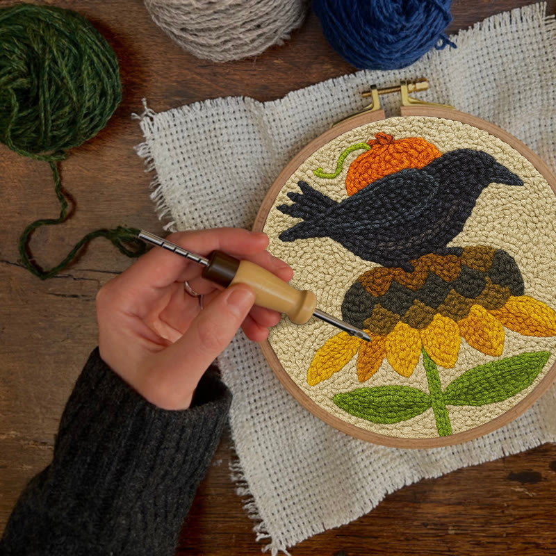 Floral Raven Punch Needle Kit - Handmade Bird Craft | Home Hanging Decor - image 5