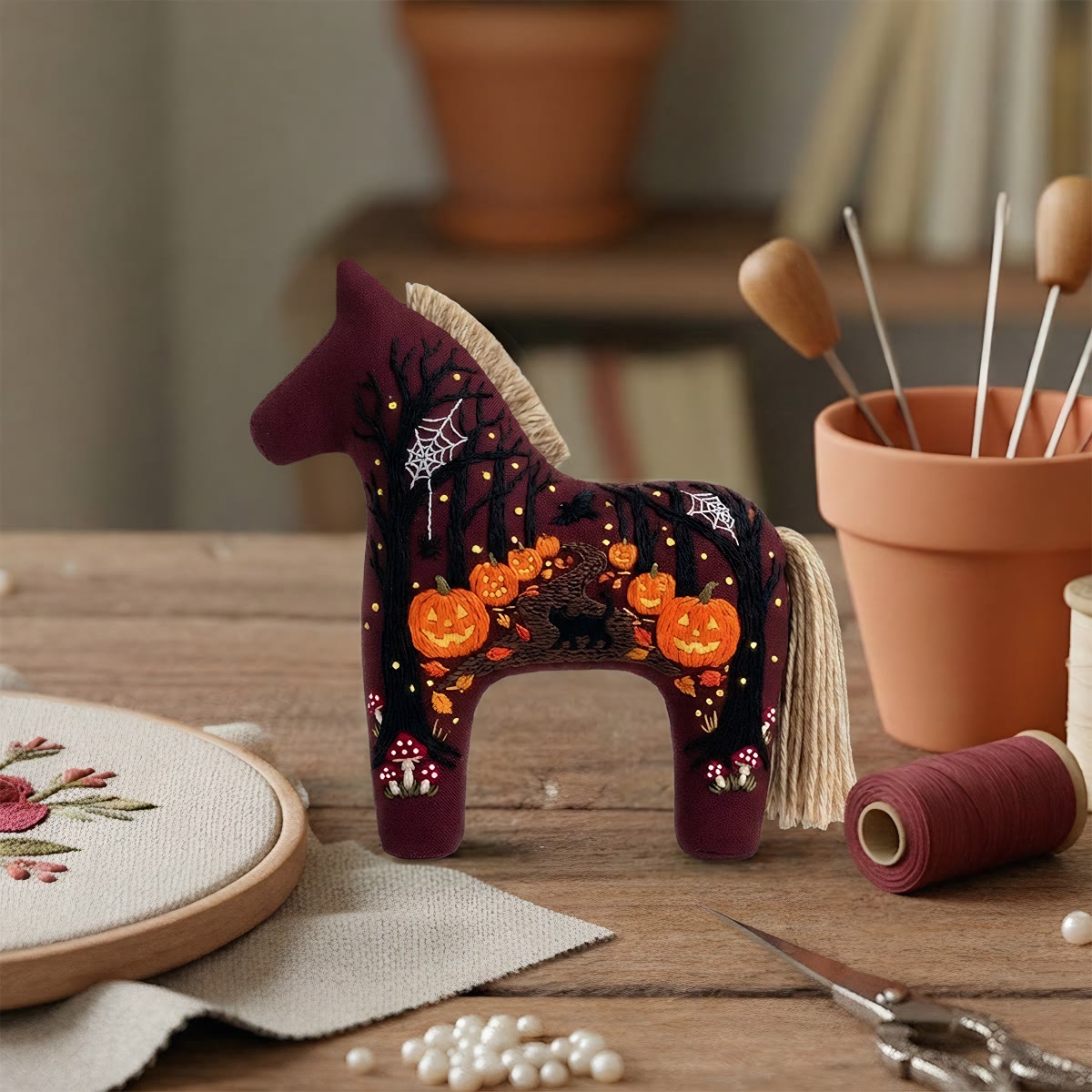 Rubbyoo Dala Horse Embroidery Kit - Glowing Pumpkins | Witchy Gifts For Her | Halloween Tree Ornament - image 5