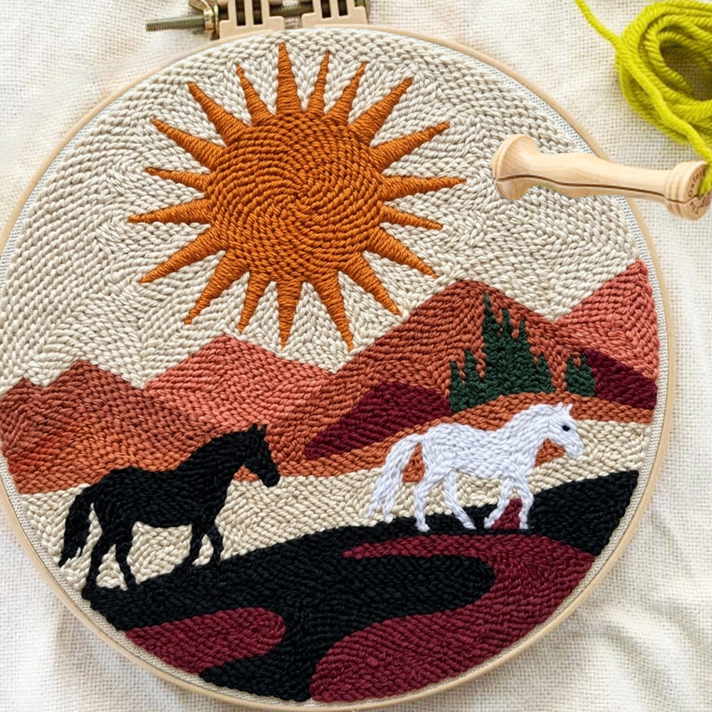 Boho Horse Punch Needle Kit - Handmade Modern Fiber Art | Southwestern Desert Sunset Decor - image 8