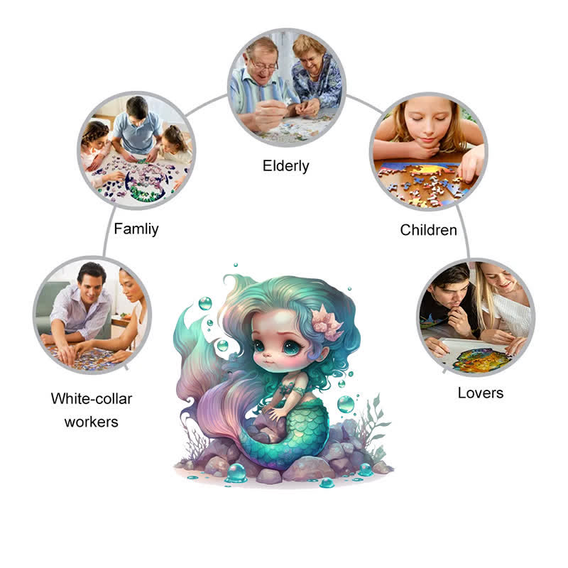 Rubbyoo Cute Mermaid Princess - Wooden Jigsaw Puzzle