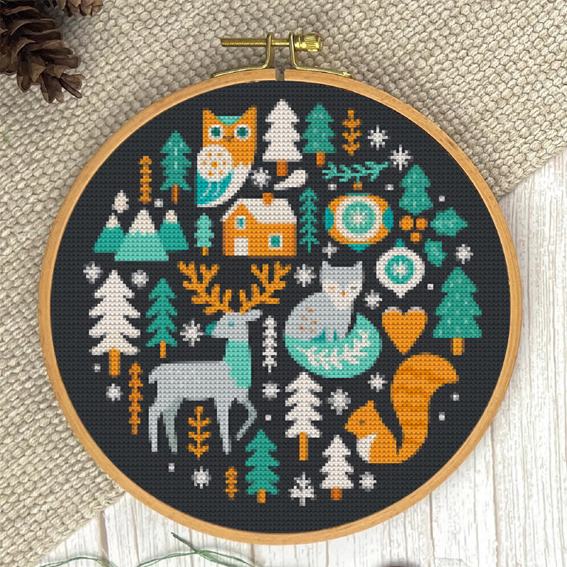  Cross Stitch Kit - Christmas Forest | Unique Holiday Ornament | Easy Handmade Needlecraft - image 3