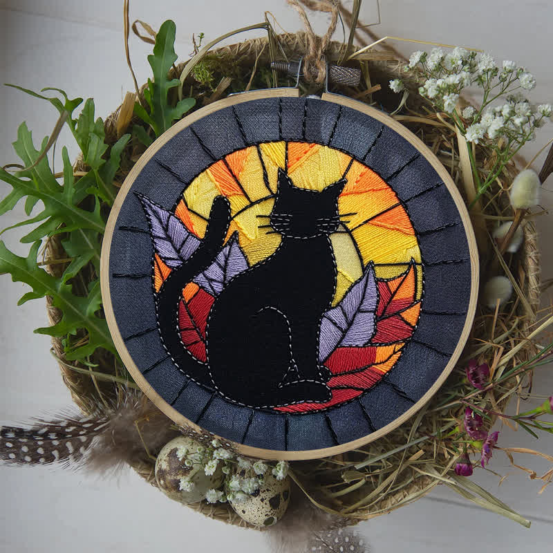 Rubbyoo Embroidery Kit - Halloween Black Cat Stained Glass - image 8