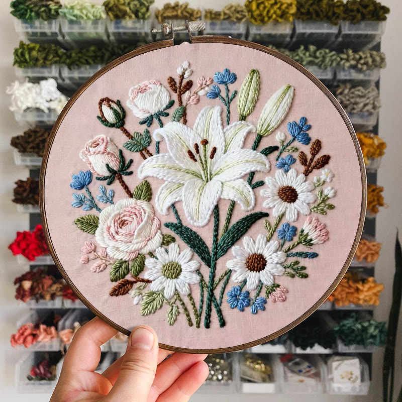 Rubbyoo Embroidery Kit - Lily Rose Floral Medley | Floral Embroidery | Giftworthy Elegant Wall Accent - image 9