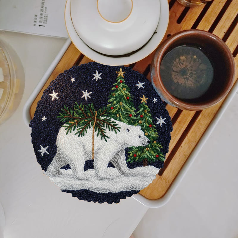 Polar Bears Punch Needle Kit - Christmas Tree Ornament | Easy Handmade Craft For Adults - 5 inch Coaster Kit - image 12