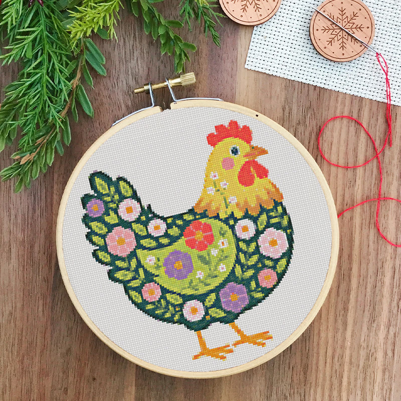  Cross Stitch Kit - Floral Hen | Colorful Handmde Craft | Starter Diy Needlework - image 4