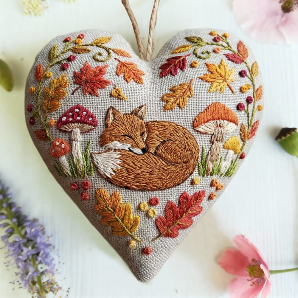 Rubbyoo Heart Embroidery Kit - Autumn Leaf Fox | Warm Handcraft | Retro Ambience Hanging Decor - image 3