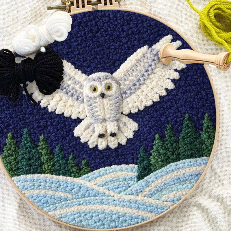 Snowy Night Owl Punch Needle Kit - Magical Handcraft Creation Whimsical | Home Styling Piece - image 9